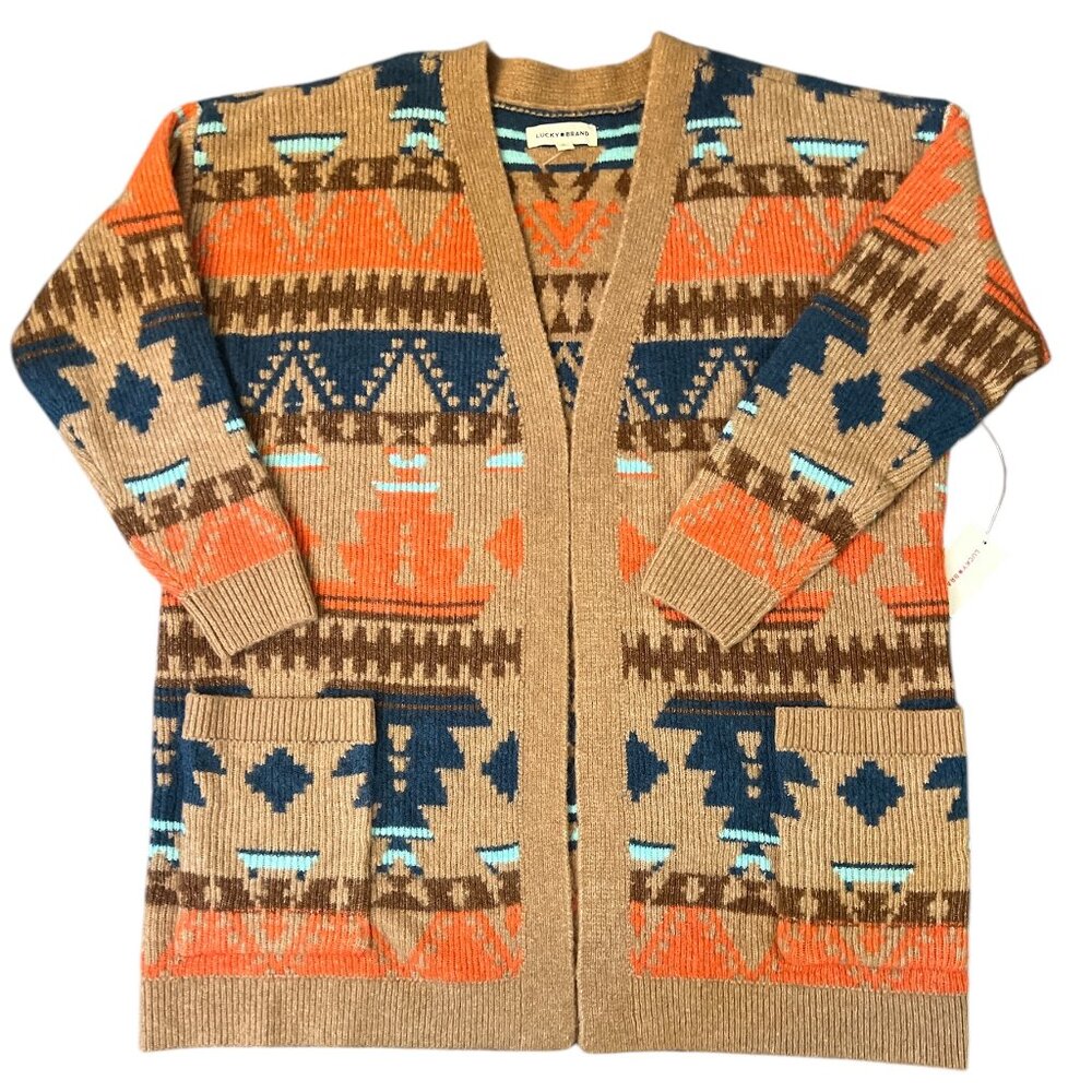 Lucky Brand Aztec Print Open Front Cardigan Size XL